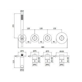 Термостат для душу Paffoni Modular box вбудований з душевим гарнітуром матове золото MDE000HGSP