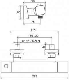Термостат для душа Ravak 10° двухвентильный глянцевый хром X070140