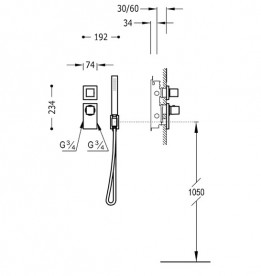 Термостат для душа Tres Block System colors душем 2 потребителя черный матовый 20625291NM
