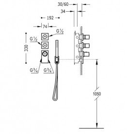 Термостат для душу Tres Block System colors 4 споживача матове золото 20635491OM