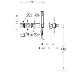 Термостат для душа Tres Block System colors с ручным душем 3 потребителя черный матовый 20725391NM