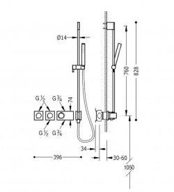 Термостат для душу Tres Block System з ручним душем 3 споживача хром 20735392