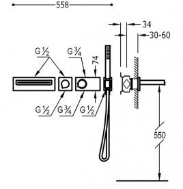 Термостат для ванни Tres Block System colors з ручним душем сталь 20739201AC