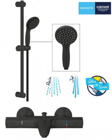 Термостат для ванной Grohe Precision Start с душевым гарнитуром Vitalio Start 100 черный матовый UA303907T1