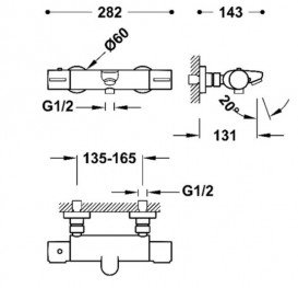 Термостат для ванної Tres Canigo двовентильний настінний хром 21717401