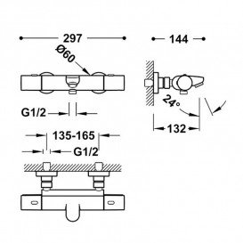 Термостат для ванной Tres Over-wall настенный двухвентильный хром 19017401