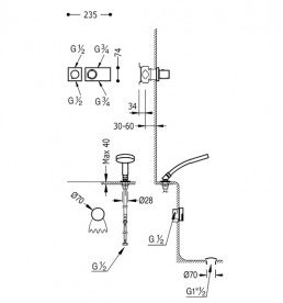 Термостат для ванни Tres Block System з ручним душем і наповнювальним клапаном хром 20735207