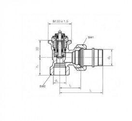 Термостатический вентиль проходной с предварительной настройкой угловой Tece TECEflex латунь 8740432