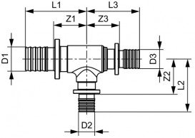 Трійник 90 ° редукційний Tece Teceflex пластик PPSU чорний 25x16x25 730 514