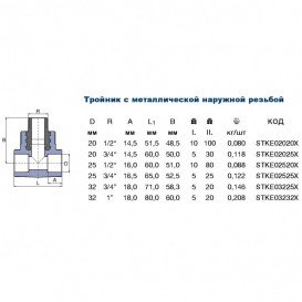  	Тройник Ekoplastik с наружной металлической резьбой 25х½ STKE02520X