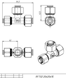 Тройник обжимной Fado Compress 20х20х16 никелированная латунь RFT02
