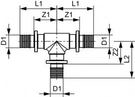 Тройник прямой 90° Tece TECEflex 25x25x25 бронза 710125