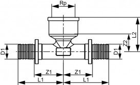 Тройник TECE TECEflex с внутренней резьбой 63хRp 3/4''х63 кремниевая бронза 709811