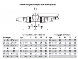 Трійник TECE TECElogo-Push з внутрішнім різьбленням 25xRp 3/4''x25 латунь/PPSU 8610404