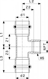 Тройник Viega SeaPress 0317.5 54х¾NPTх54 сплав CuNiFe 90/10 461096