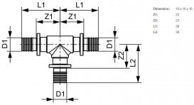 Тройной резьбовой фитинг TECE TECEflex 90° равнопроходной 16х16х16 латунь 760016