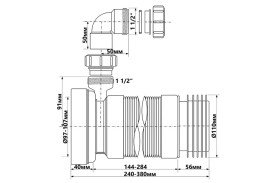 Труба растяжная для унитаза McAlpine L 240-380 мм с боковым отводом 40 мм полипропилен белый WC-F23RD