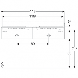 Тумба для двойной раковины Geberit iCon с двумя выдвижными ящиками ДСП лава/матовое покрытие 841221000