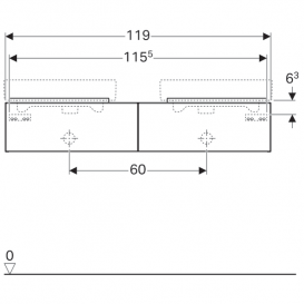 Тумба для двух раковин Geberit iCon с двумя выдвижными ящиками и полкой ДСП натуральный дуб/меламин древесная структура 841322000