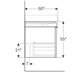 Тумба для раковины Geberit Citterio с двумя выдвижными ящиками и полкой справа ДСП черное глянцевое стекло/серо-коричневый дуб 500.562.JJ.1