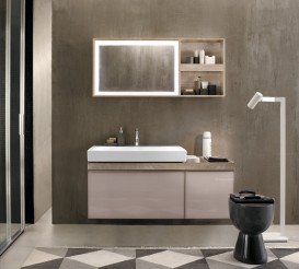 Тумба для раковины Geberit Citterio с двумя выдвижными ящиками и полкой справа ДСП бежевое глянцевое стекло/бежевый дуб 500.567.JI.1