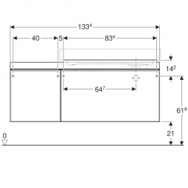 Тумба для раковини Geberit Citterio з двома висувними ящиками і полицею зліва ДСП чорне глянцеве скло/сіро-коричневий дуб 500.568.JJ.1