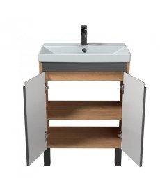 Тумба Мийдодір Olive 60-U з раковиною Sempre ДСП/МДФ графіт матовий/дуб крафт 00-0008274