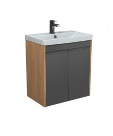 Тумба Мийдодір Olive 60-U з раковиною Sempre ДСП/МДФ графіт матовий/дуб крафт 00-0008274