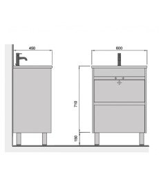 Тумба Мойдодыр Polo Loft 60-U с раковиной Cosmo ДСП бетон/белый глянец 00-0008081