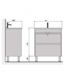Тумба Мойдодыр Polo Loft 70-U с раковиной Cosmo ДСП бетон/белый глянец 00-0008387