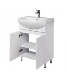 Тумба напольная Мойдодыр Фокус 60 см с раковиной Runa/Лотос ДСП/МДФ белый глянец 00-00004132