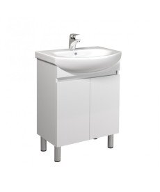 Тумба напольная Мойдодыр Фокус 60 см с раковиной Runa/Лотос ДСП/МДФ белый глянец 00-00004132