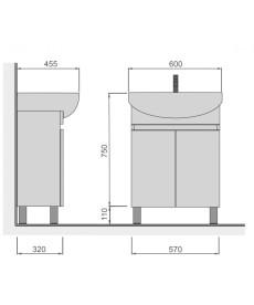 Тумба підлогова Мийдодір Temp 60 з раковиною Runa ДСП/МДФ білий глянець 00-0008564