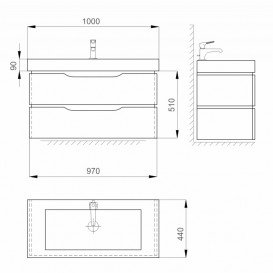 Тумба підвісна Sanwerk Alessa Air 100х44 см з раковиною Принц білий MV0000365