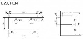 Тумба под 2 раковины Laufen Sonar 120 см с 2 отверстиями под раковину и смеситель МДФ/ДСП/керамогранит титан/черный мрамор H4054280341421