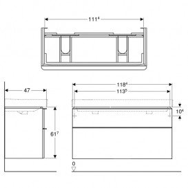 Тумба под двойную раковину Geberit Smyle Square 118,4х47 см подвесная ДСП темно-серый 500.356.JK.1