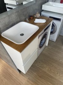 Тумба під раковину Fancy Marble Ali 1000 без раковини без бокової стінки МДФ/шпон білий/дерево 14110012200