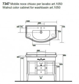 Тумба под раковину Kerasan Retro 100 см массив дерева орех 734740