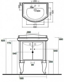Тумба под раковину Kerasan Retro 69 см белый глянцевый ручки кристалл хром 7361K7