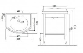 Тумба під раковину Kerasan Retro 69 см масив дерева бордо 735053