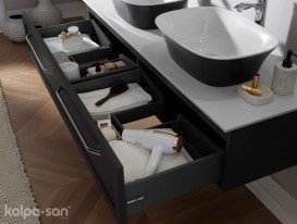 Тумба під раковину Kolpa San Blanche OB 150 підвісна 53х150х29.2 см МДФ/ДСП антрацит із стільницею Kerrock білий 547730