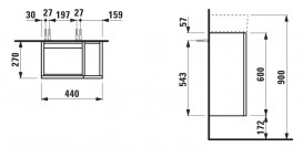 Тумба під раковину Laufen Kartell 44х27 см петлі зліва МДФ сіра галька H4075170336411