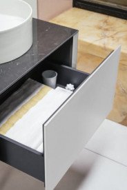 Тумба под раковину Laufen Sonar 60 см с отверстием в центре МДФ/ДСП/керамогранит белый матовый/черный мрамор H4054010341431