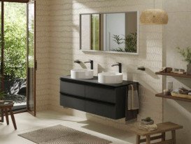 Тумба под раковину подвесная Hansgrohe Xelu Q 136х55 см МДФ матовый серый ручки матовый черный 54087670