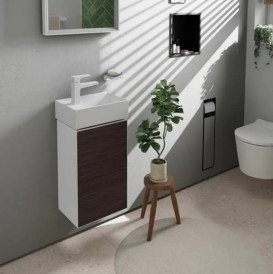 Тумба под раковину подвесная Hansgrohe Xevolos E 34х25 см петли слева матовый белый/темный дуб 54166730