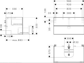 Тумба під раковину підвісна Hansgrohe Xevolos E 98х55,5 см матовий/сланцево-сірий 54192770