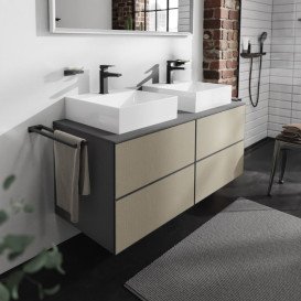 Тумба под раковину подвесная Hansgrohe Xevolos E 137х55,5 см сланцево-серый матовый/узорчатая бронза 54198390