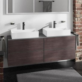 Тумба под раковину подвесная Hansgrohe Xevolos E 137х55,5 см сланцево-серый матовый/темный дуб 54201730