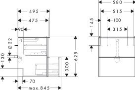 Тумба під раковину підвісна Hansgrohe Xelu Q 58х47,5 см МДФ сірий матовий ручка матовий чорний 54024670
