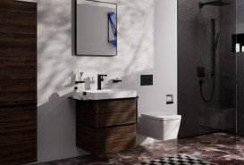 Тумба під раковину підвісна Hansgrohe Xelu Q 58х47,5 см МДФ темний горіх ручка матовий чорний 54026670